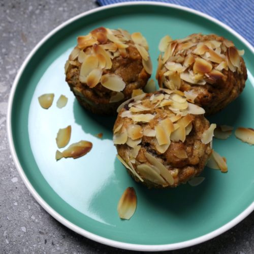 Gluten Free Banana Muffins With Dark And White Chocolate served on a green plate